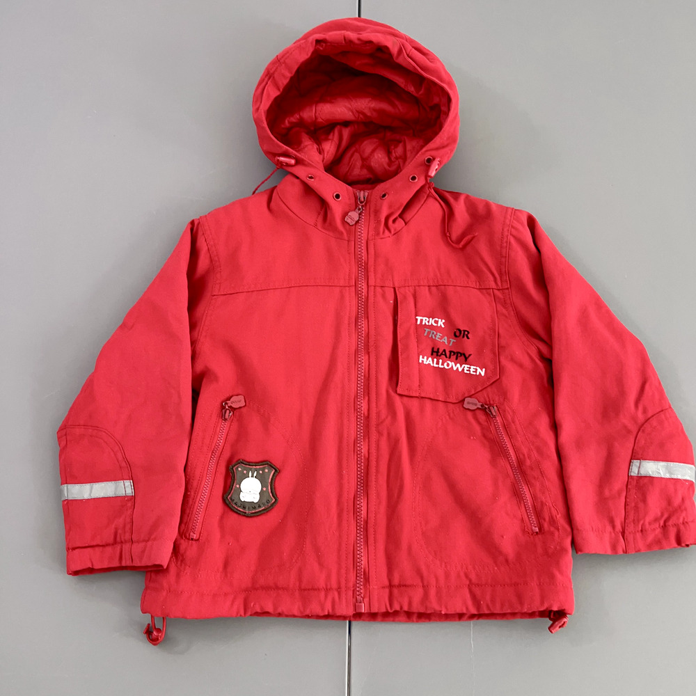Mashimaro Jacket Youth Coat Size 110 US 4 Red Fire Fighter Themed Hooded Red